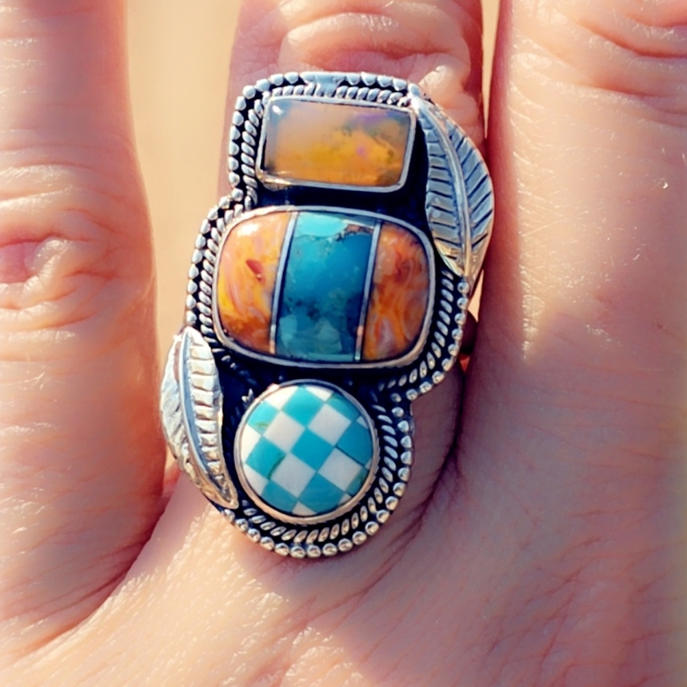 Turquoise & Opal Gemstone Ring
